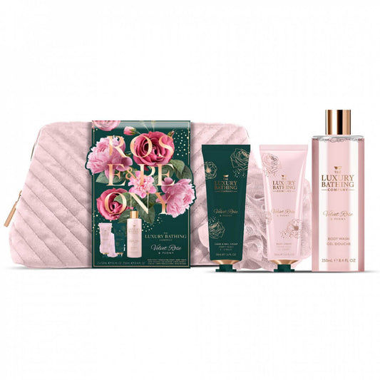 Set The Luxury Bathing Company: Velvet Rose & Peony, Cleansing & Refreshing, Shower Gel, For All Skin Types, 250 ml + Velvet Rose & Peony, Moisturizing, Hand Cream, 50 ml + The Luxury Bathing Company, Cleanse & Scrub, Body Sponge + The Luxury Bathing…